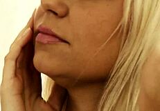 stunning blonde off the plastic around her wet pussy