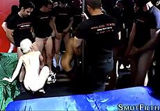 the busty slut gets her face spunked in a wild blowbang