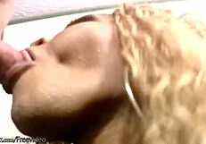 Black Tranny With Blonde Hair Strips, Wanks, and Sucks Big Cock