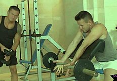 Workout buddies explode in mmf anal fuck threesome with double penetration and spitting!