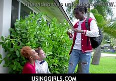 Teen threesome with blowjob and fucking