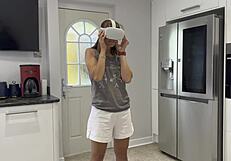 in virtual reality, she masturbates to an intense orgasm all by herself