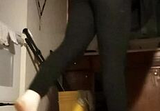 Petite girl works out with big natural tits and ass