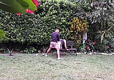 Fucking this horny mature in the garden!