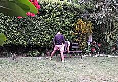 Fucking this horny mature in the garden!