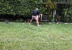 Fucking this horny mature in the garden!