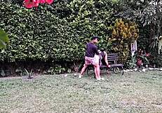 Fucking this horny mature in the garden!