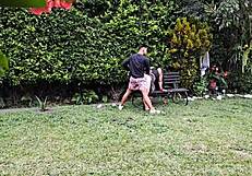 Fucking this horny mature in the garden!