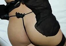 Latina in black lingerie lets him ride her doggystyle and begs for more