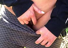 BBW Amateur Wife Plays with Natural Tits and Wet Pussy on River Walk!