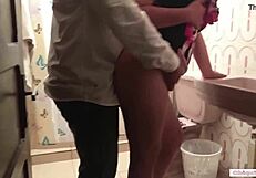 Latina wife seduces neighbor in bathroom