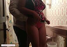 Latina wife seduces neighbor in bathroom