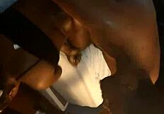 Hot ebony wife cheats in doggystyle while husband watches her take black cock