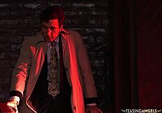 Instead of arresting, horny cop fucks handsome guy with big tits, riding cowgirl and sideways