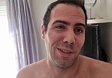 Gay guy intensely plays with monster cock