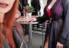 bettie ballhaus shows natural big tits in leather pants