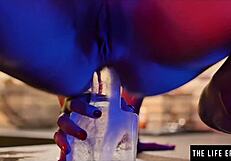 Cute brunette masturbates to orgasm as girlfriend watches