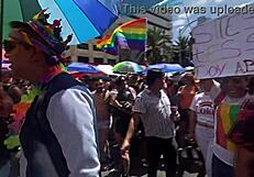 giving kisses in cdmx with miniskirt on lgbt march day