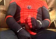 Gay Spiderman Strokes in Spandex!
