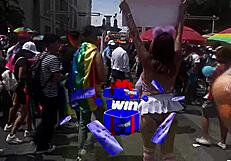 giving kisses in cdmx with miniskirt on lgbt march day