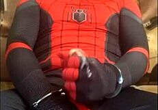 Gay Spiderman Strokes in Spandex!