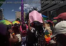 giving kisses in cdmx with miniskirt on lgbt march day