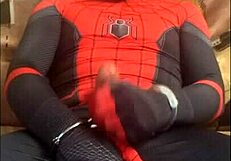 Gay Spiderman Strokes in Spandex!
