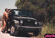 Outdoor doggystyle sex with girlfriend on rome highway.