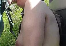 Female slave participates in an outdoor session on April 23, 2021.