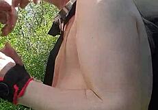 Female slave participates in an outdoor session on April 23, 2021.