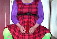 Shy crossdresser gags on dildo in homemade clip