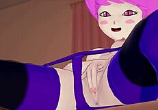 jinx fingers her tight teen pussy in hentai solo