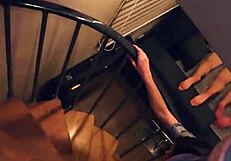 Stepsister performs blowjob on stepbrother as parents watch porn