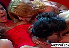 charley chase, natasha nice, sophie dee, and sea j raw in a rough lesbian sex scene