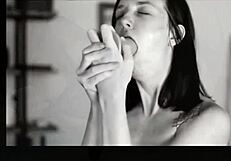 Bound Brunette Gags On Huge Dildo In Doggystyle