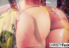 Christy Mack enjoys a steamy shower, touching her big tits and pussy