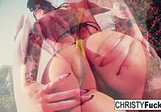 Christy Mack enjoys a steamy shower, touching her big tits and pussy