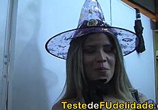 halloween party anal sex with blonde teen and crossdressing while boyfriend watches