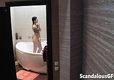 my lewd gf enjoying a freshening shower in the bathtub