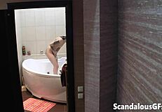 my lewd gf enjoying a freshening shower in the bathtub