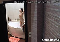 my lewd gf enjoying a freshening shower in the bathtub