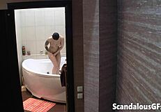 my lewd gf enjoying a freshening shower in the bathtub