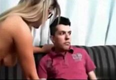 Hot Blonde Neighbor Fucks on Sofa with Big Tits