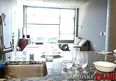 Teen babe rides strapon cock with wild energy!