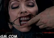 hard spanking for the masked brunette babe with toys and masturbation