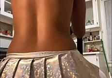 Nine mins in kitchen heaven with ebony solo and toys.