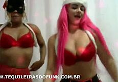 Brazilian webcam girls tease in a special Christmas funk show.
