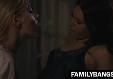 Shyla Jennings and Kenna James share a passionate orgasmic night as step sisters, licking vaginas and fingering to climax.