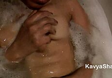 Indian natural boobs babe kavya bathes in tub, fingering tight pussy with hindi audio