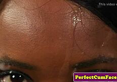 British ebony young girl performing a blow job and cumshot